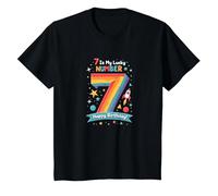7 Is My Lucky Number Happy Birthday Space Adventure Camiseta, Niños, Negro, 2 años