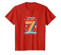 7 Is My Lucky Number Happy Birthday Space Adventure Camiseta, Niños, Rojo, 10 años