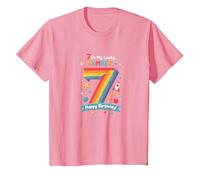 7 Is My Lucky Number Happy Birthday Space Adventure Camiseta, Niños, Rosado, 8 años