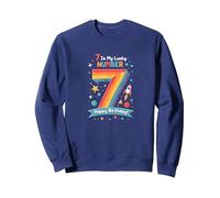 7 Is My Lucky Number Happy Birthday Space Adventure Sudadera, Unisex para Adultos, Azul Marino, XL