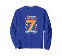 7 Is My Lucky Number Happy Birthday Space Adventure Sudadera, Unisex para Adultos, Azul Real, L