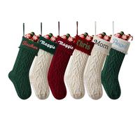 7 medias de Navidad grandes de punto con nombres bordados personalizables, 45,7 cm, con nombre bordado personalizado, calcetines de Navidad grandes, decoración de vacaciones para chimenea familiar