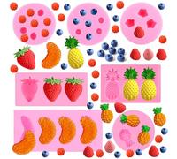 7 moldes de silicona para velas de fondant de frutas, moldes de comida de gomitas de chocolate con formas de morera y arándanos 3D, para decoración de velas de gelatina, magdalenas, decoración de