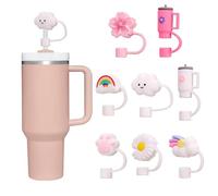 7 pajitas de metal/8 tapas de popote para copa 10 mm, a prueba de polvo, de silicona, reutilizables (8 PCS Fundas de paja)