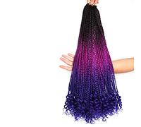 7 paquetes de 24 pulgadas Crochet Box Braids Hair with Curly Ends Prelooped Goddess Box Braids Crochet Hair Crochet Trenzas de pelo para mujeres negras (24 pulgadas (paquete de 7), 1B/morado/azul