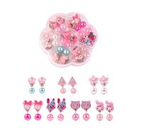 7 pares de pendientes con Clip para niñas, pendientes con Clip, pendientes perforados, mariposa, flores, corazón, conjunto de joyas brillantes para disfraz, fiesta de princesa