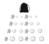 7 Pares de Pendientes de Perlas Con Bolsa de Almacenamiento Negra - Hipoalergénicos, de Moda, Para Mujer