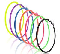 7 Pares Pendientes Vintage de Fiesta Mujer Pendientes de Aro de Neón Años 70 y 80 Brillante Grande Pendientes para Niña Accesorios de Joyería de Neón de Aro Adecuados para Trajes de Fiesta