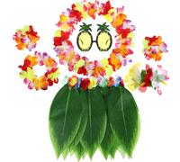 7 PCS Luau Outfits Hawaiian Aloha Flower Hoja de hierba Hula Skut Leis Gafas de sol gafas de sol para una fiesta tropical (mezcla de naranja cli