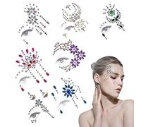 7 pegatinas de piedras preciosas para la cara, cara festiva con purpurina de diamantes de imitación, pegatinas temporales para la cara del tatuaje, pegatinas de diamantes de cristal