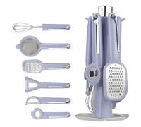 7-Piece Kitchen Gadget Set, Stainless Steel Cooking Utensils Set, with A Sleek Storage Stand, with Holder, Includes Peeler, Grater, Whisk, Bottle Opener, Strainer (Blue)