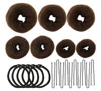 7 piezas Anillos de Donut de Pelo Juego de Hacer Moño, Accesorios de Peinado Kit, Incluye 5 cuerdas elásticas para el pelo, 10 Horquillas en Forma de U, para Mujeres Niñas, para Hacer Moños