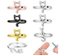 7 Piezas Anillos De Ganchillo Ajustables Multicolor Con Diseño De Gato, Accesorios Para Tejer Y Manualidades, Anillos De Guía De Hilo Para Dedos De Tejedores Novatos Y Expertos