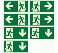 7 Piezas Cartel Salida de Emergencia Homologado, Señales Seguridad Reflectantes Autoadhesivas, Incluye Indicadores Izquierda, Derecha y Abajo, para Edificios y Oficinas