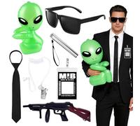 7 piezas de accesorios de disfraz de agentes, accesorios de disfraz de inteligencia, accesorios con gafas, corbata, identificación, auriculares, pistola de juguete inflable, linternas para hombre y