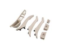 7 piezas de cuero genuino Compatible con BMW Serie 5 F10 F11 F18 2010-2017, manija interior de puerta de coche, cubierta embellecedora para panel interior, volante a la izquierda(Cream 7Pcs)