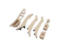 7 piezas de cuero genuino Compatible con BMW Serie 5 F10 F11 F18 2010-2017, manija interior de puerta de coche, cubierta embellecedora para panel interior, volante a la izquierda(Beige 7Pcs)