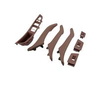 7 piezas de cuero genuino Compatible con BMW Serie 5 F10 F11 F18 2010-2017, manija interior de puerta de coche, cubierta embellecedora para panel interior, volante a la izquierda(Red Wine 7Pcs)