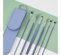 7 piezas de eliminación de cera de oído herramienta de recolección de orejas con estuche de almacenamiento de cuero juegos de curetas multifuncionales para limpieza y cuidado de oídos (Azul)