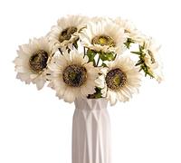 7 piezas de girasoles artificiales blancos de tallo largo, ramo de flores de seda de girasol vintage for centros de mesa for el hogar, la habitación, la boda, la fiesta, la oficina (n.º 142)