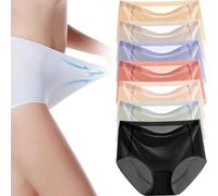 7 piezas de ropa interior de seda de hielo ultrafina que no deja marcas, sin costuras, bragas sedosas de cintura alta con levantamiento de cadera (7 piezas, M (35-45 kg))