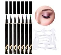7 Piezas Delineador De Ojos Y 1 Juego De Plantillas De Maquillaje De Ojos, Herramientas De Maquillaje, Delineador De Ojos Impermeable, Fácil De Usar.