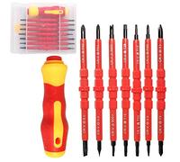 7 Piezas Destornillador Aislado, Destornilladores para Electricista, Destornillador, 14 en 1 Acero Cromo Vanadio Destornillador Intercambiable con Mango Suave para Reparación Electricista (Rojo)