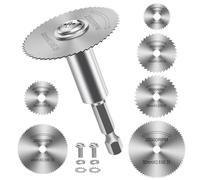 7 Piezas Discos de Corte para Taladro, HSS Hojas de Taladro de Disco con (60mm) Vástago Hexagonal de 1/4", Mini Hojas de Sierra Circular para Madera Plástico Metal