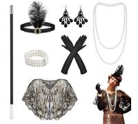 7 Piezas Disfraz Años 20 Accesorios Años 20 Mujer the Great Gatsby Accesorios Disfraz Charleston Mujer con Guantes Diadema Collar Pendientes Pulsera Chal Para fiesta temática de baile de Halloween