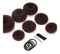 7 Piezas Donut para Moños, Donut Moño de Pelo, Herramientas de Hacer Moño de Pelo, Set de Herramientas para Moños, con 10pcs de U-clip y 5pcs de Cuerda de Cabeza, para Mujeres Niñas (Brown)