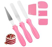 7 Piezas Espatula Reposteria, 3 Piezas 23cm Espátula para Alisar el Pastel Acero Inoxidable y 4 Piezas Raspadores de Masa de Plástico, Juego de Espátulas para Glaseado para Untar Crema, Hornear Tartas