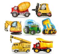 7 Piezas Excavadora Globos XXL, Temáticos de Construcción, Gigante Globo Camiones Tractores, Bulldozer Excavadora para Niños Decoraciones de Fiesta Cumpleaños