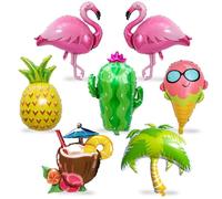 7 Piezas Fiesta Hawaiana XXL Globos Temáticos de Verano, Gigante Globo Flamenco Cactus Piña, Globos Helado Árbol De Coco para Aloha Piscina Playa Niños Decoraciones de Fiesta Cumpleaños