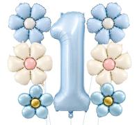 7 Piezas Globos Cumpleaños 1 Año Niña, Decoración Cumpleaños Margaritas, Azul Globos Florales Cumpleaños, Globos Papel Margarita para Primer Cumpleaños para Niña, Baby Showers