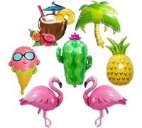 7 Piezas Hawaiana Fiesta Globos XXL Globos Temáticos de Verano Globos Hawaii Decor Gigante Globo Flamenco Cactus Piña Globos Helado áRbol De Coco para Fiestas Temáticas de Verano, Cumpleaños