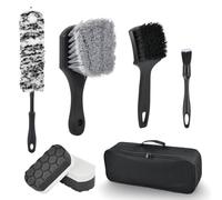 7 piezas Kit limpieza coche, cepillo limpieza coche Incluye cepillo llantas coche cepillo de doble cabezal para detalles esponja de pulido y Bolsa de almacenamiento para lavado y mantenimiento de coch