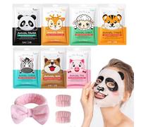 7 Piezas Mascarilla Facial Skincare Niña, Mascarilla Hidratante de Animales Set con Diadema y Correa de Mano, Mascara Facial Calmante Iluminadora Face Mask Regalo Mujer para Belleza