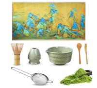 7 Piezas Matcha Kit, Te Matcha Kit, Cuenco con Pico Vertedor, Cuchara, Colador, Chakin, Portabatidor, Cuchara de Madera, Para Los Amantes Del Macha
