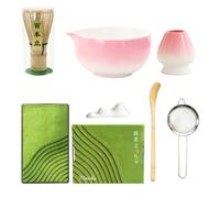 7 piezas Matcha Set Te Matcha Kit Juego Completo de Ceremonia Matcha Japonés con Batidor Bambu Matcha Porta Batidor Cuenco de Matcha de Cerámica Cuchara de Té para Preparar Matcha Tradicional (rosa)