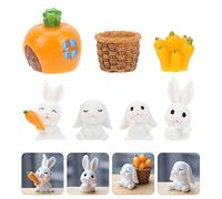 7 Piezas Mini Figuras de Conejito, Adornos de Figuras de Conejo, Mini Conejo de Pascua Figuras, Figuras de Conejo, Ornamentos en Miniatura de Pascua, 4 Conejos 2 Canasta de Bambú 1 Zanahorias