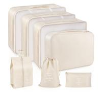 7 Piezas Organizadores para Maletas, Organizador de Equipaje Multifunción, Packing Cubes Bolsas Ropa Viaje, Organizadoras Viaje, Impermeable, para Cosméticos, Ropa Interior, Bolsa Zapatos(Beige)