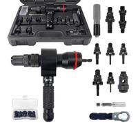 7 Piezas Remachadora Electrica Kit, Taladro Atornillador Inalámbrico Profesional para Remaches Ciegos de 3.2-6.4mm y Tuercas de Remache de M3-M12, para Aluminio, Acero