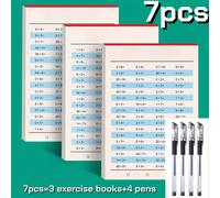 7 Piezas Set de Práctica Rápida de Matemáticas: 3 Cuadernos de Multiplicación y División, 4 Bolígrafos, Mejora Habilidades de Cálculo, la Elección para Regalos de Material Escolar