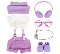 7-Piezas Set Ropa Muñeca, 17cm Conjuntos Vestidos Muñeca Incluyendo Camiseta Overol Sombrero Zapatos Gafas Auriculares Guitarra Accesorios de Moda para Coleccionistas (Púrpura)