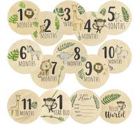 7 Piezas Tarjetas de Hitos para Bebé de Madera, Discos Mensuales de Doble Cara, Cartel de Anuncio de Nacimiento, Regalo para Recién Nacidos y Baby Shower, Accesorios de Fotografía (Animal)