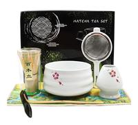 7 Piezas Te Matcha Kit, Juego de Té Japonés, Matcha Set con Batidora de Matcha de Bambú, Cuchara de Matcha y Soporte de Cerámica para Batidor, Kit Matcha para la Ceremonia del Té (Blanco)