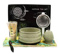 7 Piezas Te Matcha Kit, Juego de Té Japonés, Matcha Set con Batidora de Matcha de Bambú, Cuchara de Matcha y Soporte de Cerámica para Batidor, Kit Matcha para la Ceremonia del Té (Verde)