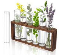 7 Piezas Tubo de Ensayo Transparente, Estación de Propagación Hidropónica 30 X 150 Mm, Tubos de Vidrio, Tubos de Ensayo, Jarrones Decorativos Modernos Jarron con Soporte de Madera para Flores Especias