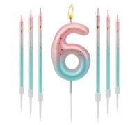 7 Piezas Velas Cumpleaños Originales Degradado Azul Rosa, 3D Números para Tartas Aniversario Graduación Fiesta, Vela 6 Años (6)