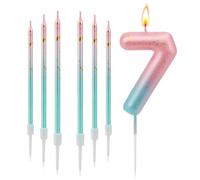 7 Piezas Velas de Cumpleaños Número 7, 3D Números para Tarta con Efecto Degradado Azul Rosa - Decoración para Fiestas de Aniversario, Graduación o Festival
